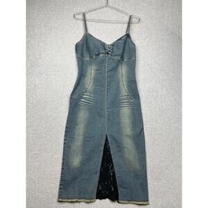 Vintage 90s Y2k Rampage Denim Jean Dress Junior Size 11 Lace Trim Classic